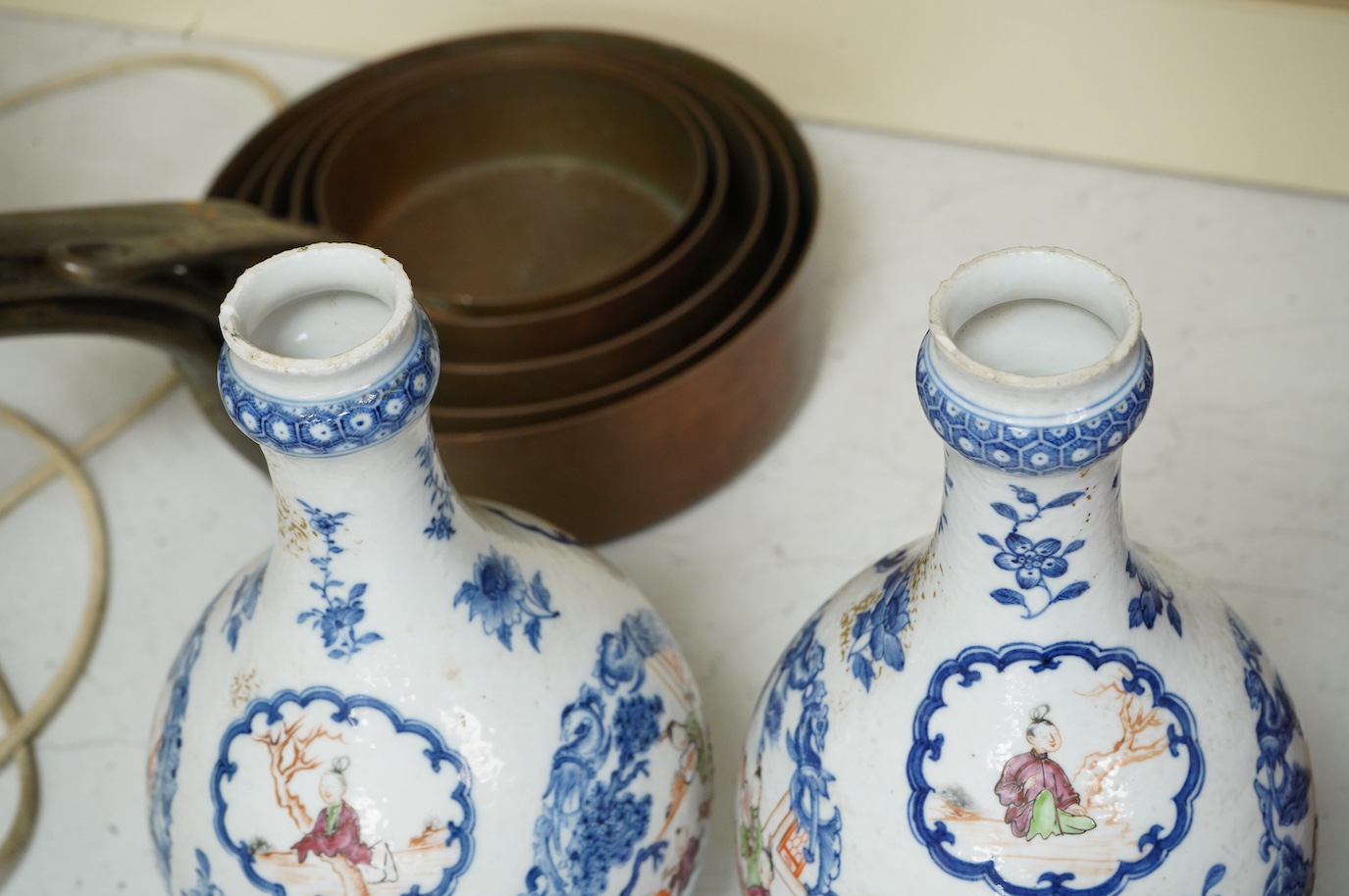 A pair of late 18th century Chinese export Mandarin guglets drilled, 24cm high